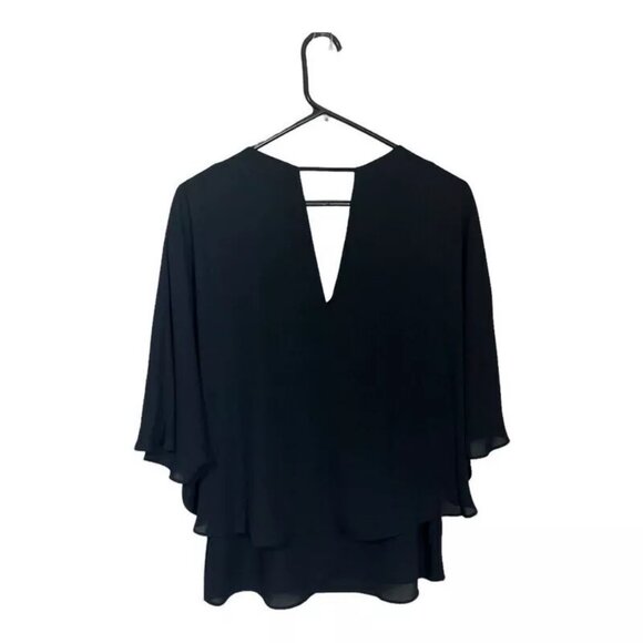 Express Top XS Tank Flutter Cape Overlay Thin Dressy Black V-Neck Blouse - Picture 3 of 5